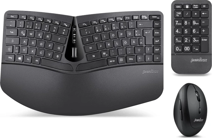 Perixx Periduo 606A 3-in-1 Wireless Compact Ergonomic Keyboard with Vertical Mouse and Numeric Keypad, USB, UK