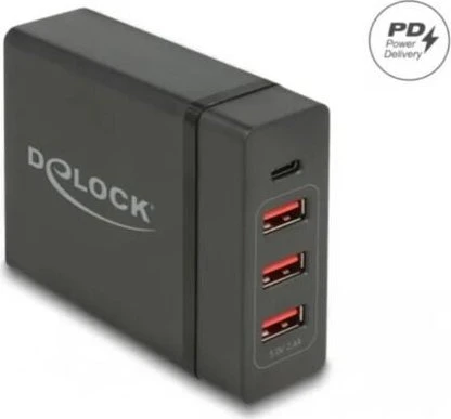 DeLOCK USB Charger 1x USB USB-C PD + 3x USB Type-A 60W schwarz