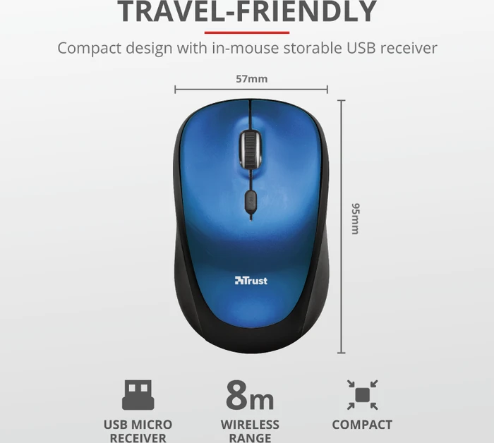Trust Yvo Wireless Mouse Set mit Wendehülle für 15.6" Laptops, blau, USB