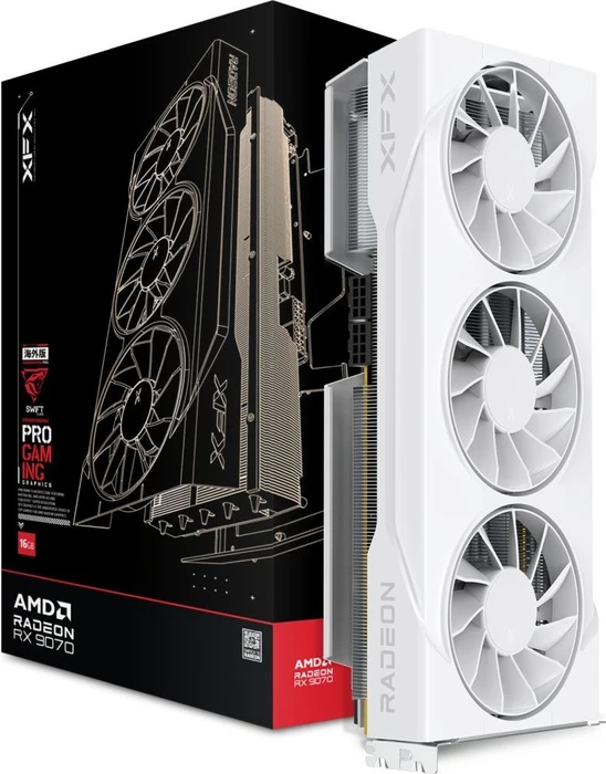 XFX Swift Radeon RX 9070 OC White Triple 90mm Fan Gaming Edition, 16GB GDDR6, HDMI, 3x DP