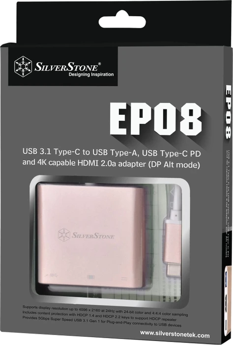 SilverStone EP08 USB 3.0 Typ-C auf HDMI Adapter, pink