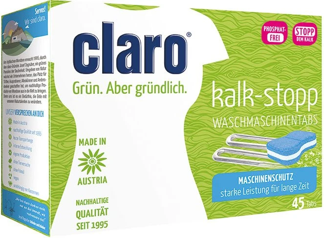 Claro Öko Kalk-Stopp Entkalker Waschmaschinentabs, 45 Stück