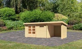 Karibu Bastrup 8 Gartenhaus inkl. Anbau 2m + Rück- und Seitenwand natur