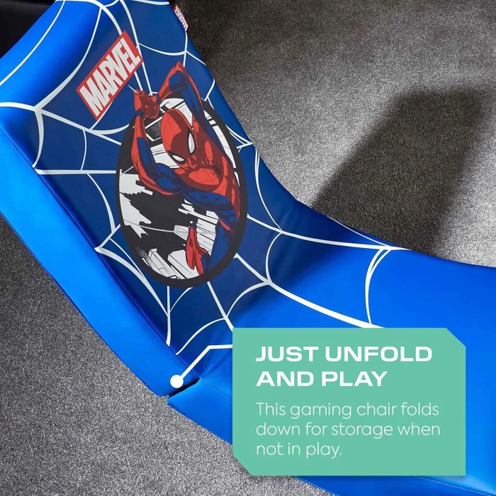 X Rocker Marvel Hero Video Rocker Gaming Bodensessel für Kinder/Jugendliche, Spider-Man blau