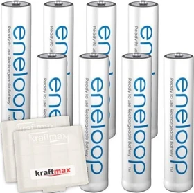 Panasonic eneloop (Gen 5) Micro AAA NiMH 800mAh + 2x Kraftmax Akkubox, 8er-Pack