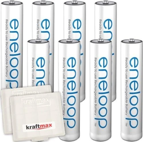 Panasonic eneloop (Gen 5) Micro AAA NiMH 800mAh + 2x Kraftmax Akkubox, 8er-Pack