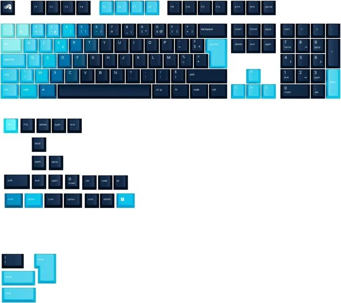 Glorious GPBT Gradient V2 Keycaps, Kunststoff (PBT), Celestial Ice, blau, 131 Tasten, ISO-FR