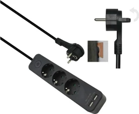 Helos ADVANCED Steckdosenleiste mit USB-Ladefunktion, 3-fach, 1.5m, schwarz