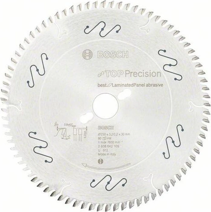 Bosch Professional Top Precision Best for Laminated Panel Abrasive Kreissägeblatt 80Z, 250x2.2x30mm, 1 Stück