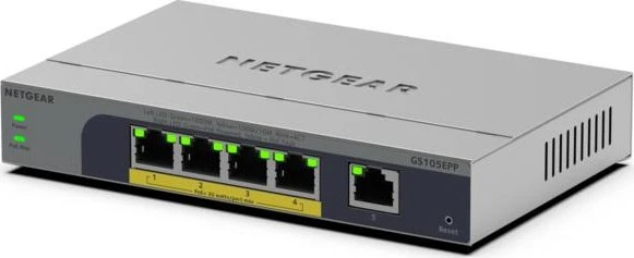 Netgear GS100 Desktop Gigabit Smart Switch, 5x RJ-45, 120W PoE+