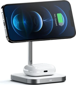 Satechi Aluminum 2-in-1 Magnetic Wireless Charging Stand silber