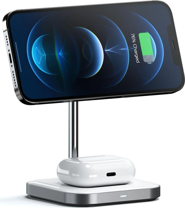 Satechi Aluminum 2-in-1 Magnetic Wireless Charging Stand silber