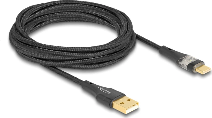 DeLOCK Adapterkabel, USB 2.0, 480Mb/s, 60W QC 3.0, USB-C [Stecker] auf USB-A [Stecker], schwarz, 3m
