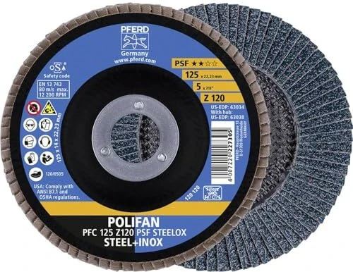 Pferd PFC 125 Z 120 PSF STEELOX POLIFAN Fächerschleifscheibe K120, 125x22.23mm, 10 Stück