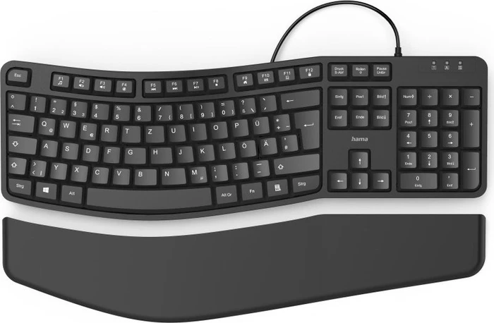 Hama EKC-400 Ergonomische Tastatur mit Handballenauflage, schwarz, USB, DE