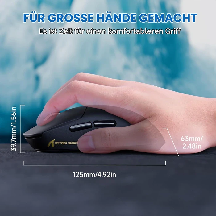 Attack Shark X8 Plus Tri-mode Wireless Gaming Mouse, schwarz, inkl. C06 Ultra LED Kabel, USB/Bluetooth