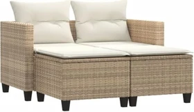 vidaXL Gartensofa mit Hockern 2-Sitzer beige