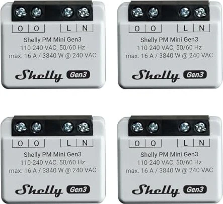 Shelly PM Mini Gen3, 1-Kanal, Unterputz, Strom-/Energiemesser, 4er-Pack