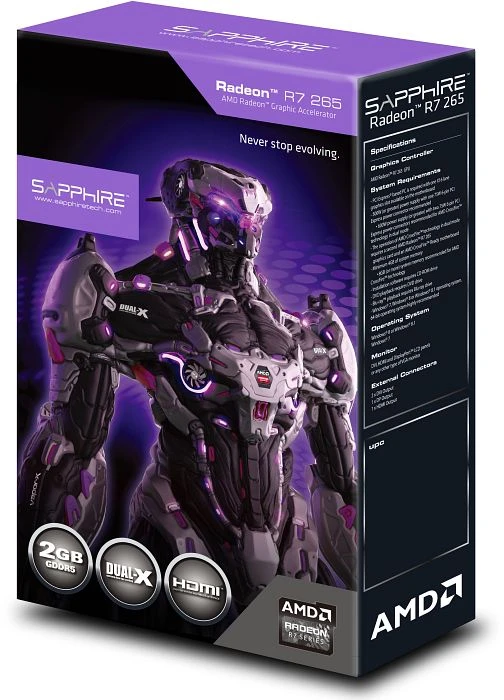 Sapphire Radeon R7 265 Dual-X, 2GB GDDR5, 2x DVI, HDMI, DP, lite retail