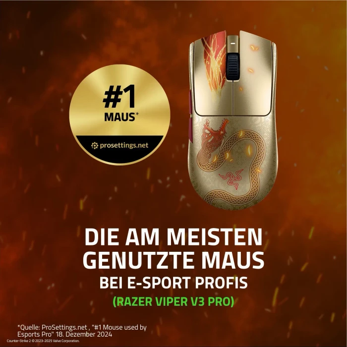 Razer Viper V3 Pro Counter-Strike 2 Dragon Lore Edition gold/rot, USB