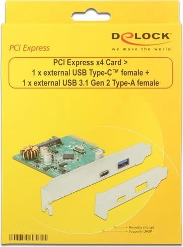 DeLOCK 1x USB-C 3.1, 1x USB-A 3.1, PCIe 2.0 x4