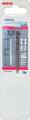 Bosch Professional HSS-Co Spiralbohrer, 2.5x30x57mm, 1 Stück