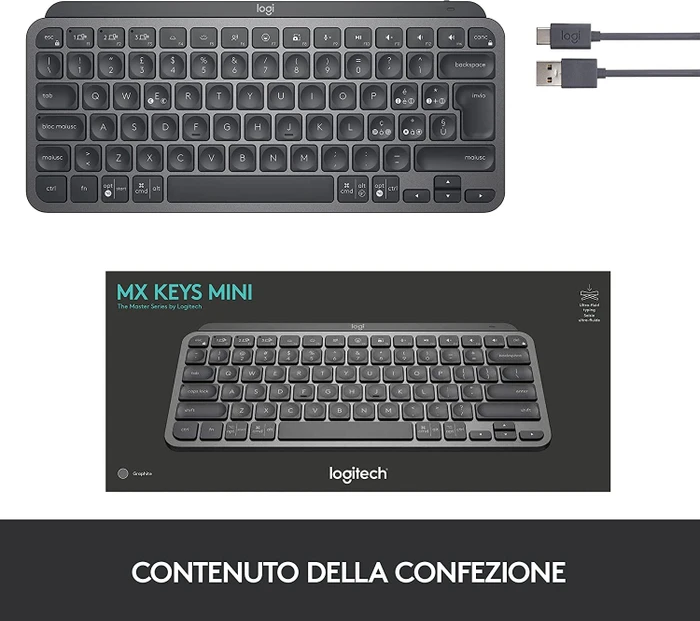 Logitech MX Keys Mini, LEDs weiß, Logi Bolt, Graphite, schwarz, USB/Bluetooth, IT
