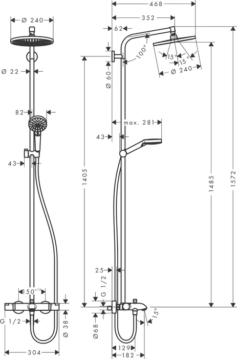 Hansgrohe Crometta S Showerpipe 240 1jet mit Wannenthermostat chrom