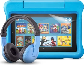 Amazon Fire 7 KFMUWI 2019, ohne Werbung, blau, 16GB, inkl. BuddyPhones PlayTime Headset und Displayschutzfolie, Kids Edition
