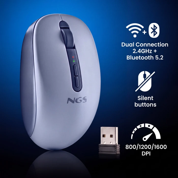 NGS Fog Dual Blue Wireless Mouse, blau, USB/Bluetooth