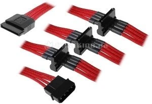 BitFenix Alchemy SATA-Stromadapter 4-Pin [IDE] auf 4x 15-Pin [SATA] 20cm, sleeved rot