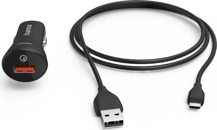 Hama Auto-Schnellladegerät mit Ladekabel Micro-USB QC 19.5W 1.5m schwarz