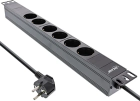 InLine 19" Aluminium Steckdosenleiste, 1HE, 6-fach, 250V, schwarz, 2m