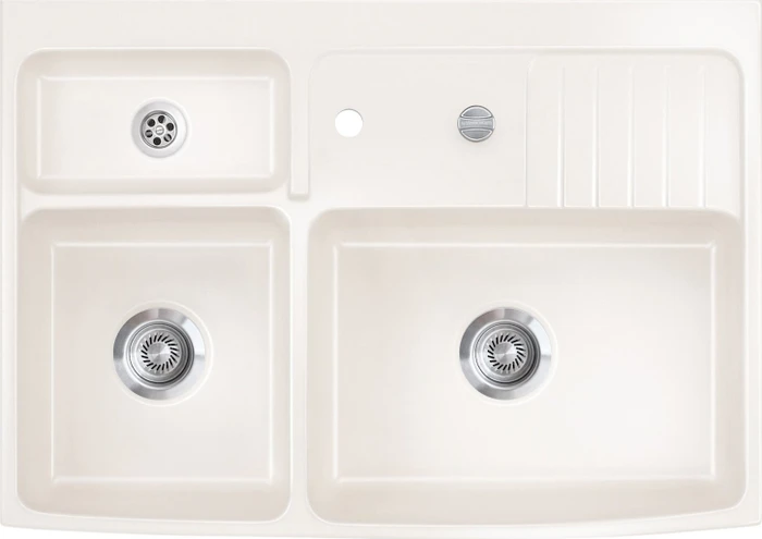 systemceram Centra 90 Becken rechts mit Ablauffernbedienung magnolie