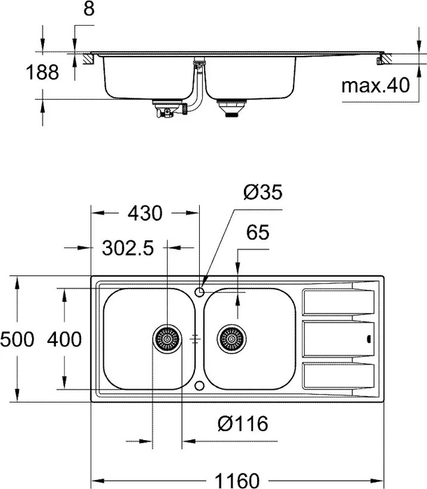 Grohe K400 80-S 116/50 2.0 rev Einbau Doppelspüle reversibel edelstahl