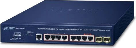 Planet GS-4210 Rackmount Gigabit Managed Switch, 8x RJ-45, 2x SFP, 240W PoE++
