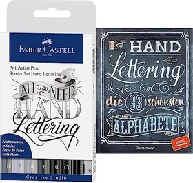 Faber-Castell PITT artist pen Starter Set Hand Lettering Grautöne schwarz/warmgrau V/warmgrau III/kaltgrau IV/kaltgrau I, 9-teilig