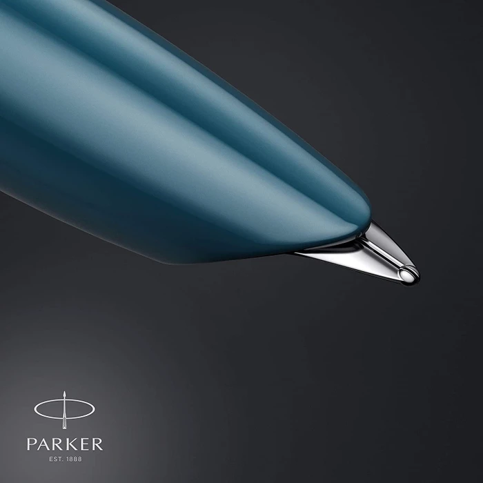 Parker 51 teal blue resin/chrome trim, rechte Hand, fein, Geschenkbox