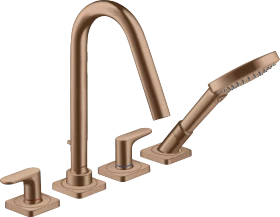 Hansgrohe Axor Citterio M 4-Loch Fliesenrandarmatur mit Hebelgriffen und Rosetten brushed red gold
