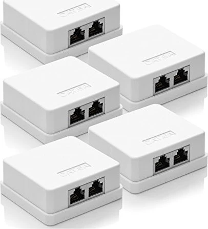 deleyCON Cat6a Anschlussdose Aufputz weiß, 2x RJ-45, 5er-Pack