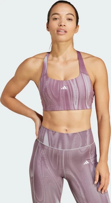 adidas Powerimpact Training Medium-Support 3-Streifen Sport-BH glory grey/shadow fig (Damen)