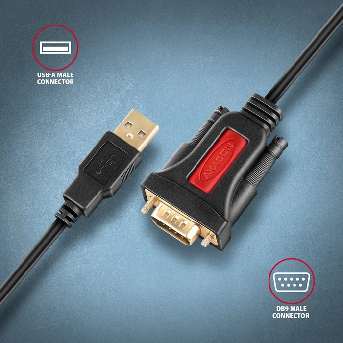 Axagon USB-A 2.0 [Stecker] auf RS-232 (seriell) [DB9 Stecker], Adapterkabel, 1.5m