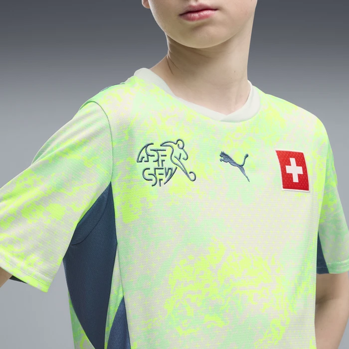 Puma FIFA WM 2026 Schweiz Auswärtstrikot kurzarm sea glass/dark indigo (Junior)