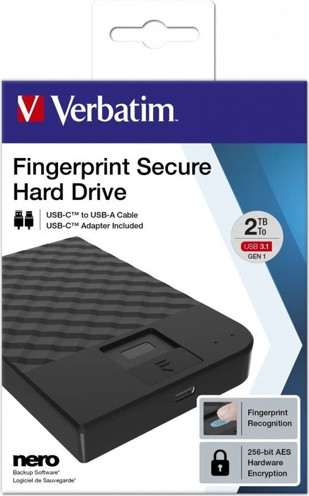 Verbatim Fingerprint Secure, 2TB, USB-C 3.0