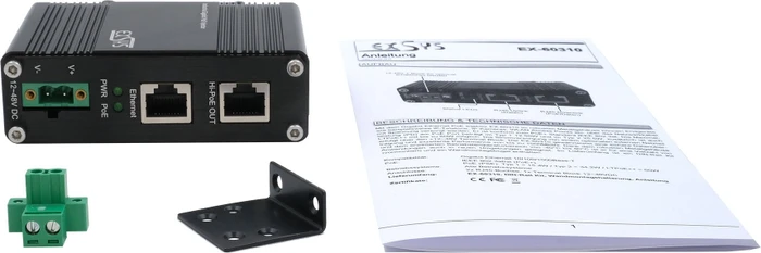Exsys Industrial Railmount Gigabit PoE-Injektor, 2x RJ-45, 60W LTPoE++