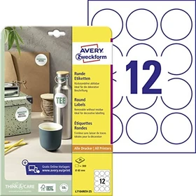 Avery-Zweckform Etiketten rund, 60mm, ablösbar, weiß, 25 Blatt (300 Etiketten)