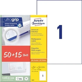 Avery-Zweckform Etiketten Universal, A4, weiß, 65 Blatt (65 Etiketten)