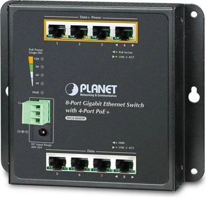 Planet WGS-800 Industrial Wallmount Gigabit Switch, 8x RJ-45, 120W PoE+