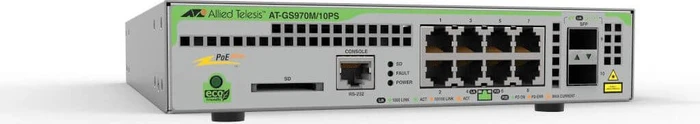 Allied Telesis CentreCOM GS970M Desktop Gigabit Managed Switch, 8x RJ-45, 2x SFP, 124W PoE+