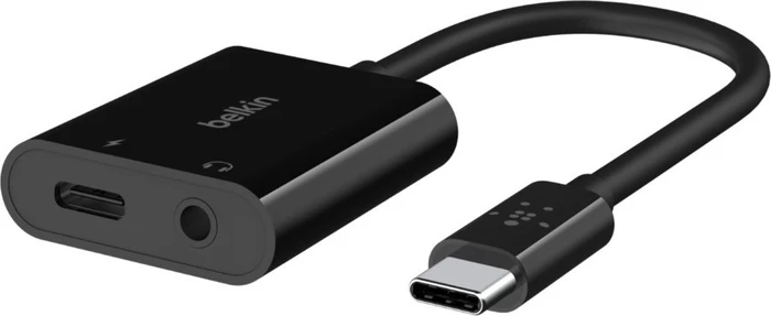 Belkin RockStar 3.5-mm-Klinken-Audio- und USB-C-Ladeadapter schwarz